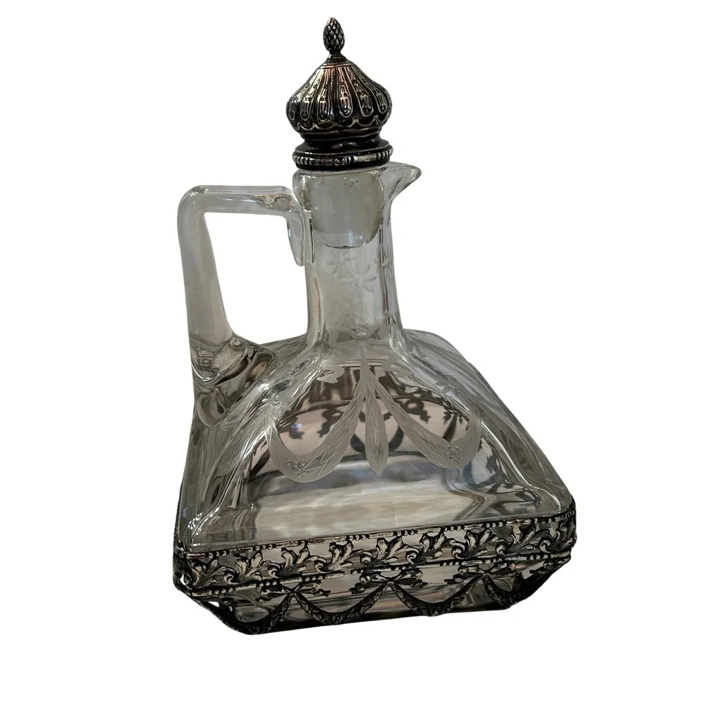 Antique German Hanau .800 Silver Glass Decanter JD Schleissner Sohne c1900